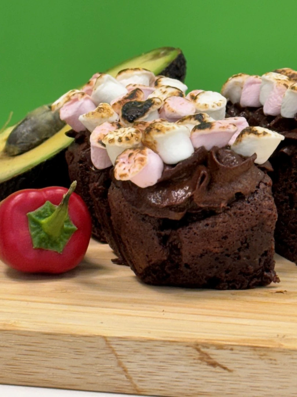 Hot Chocolate Chilli Brownies with avocado chocolate mousse