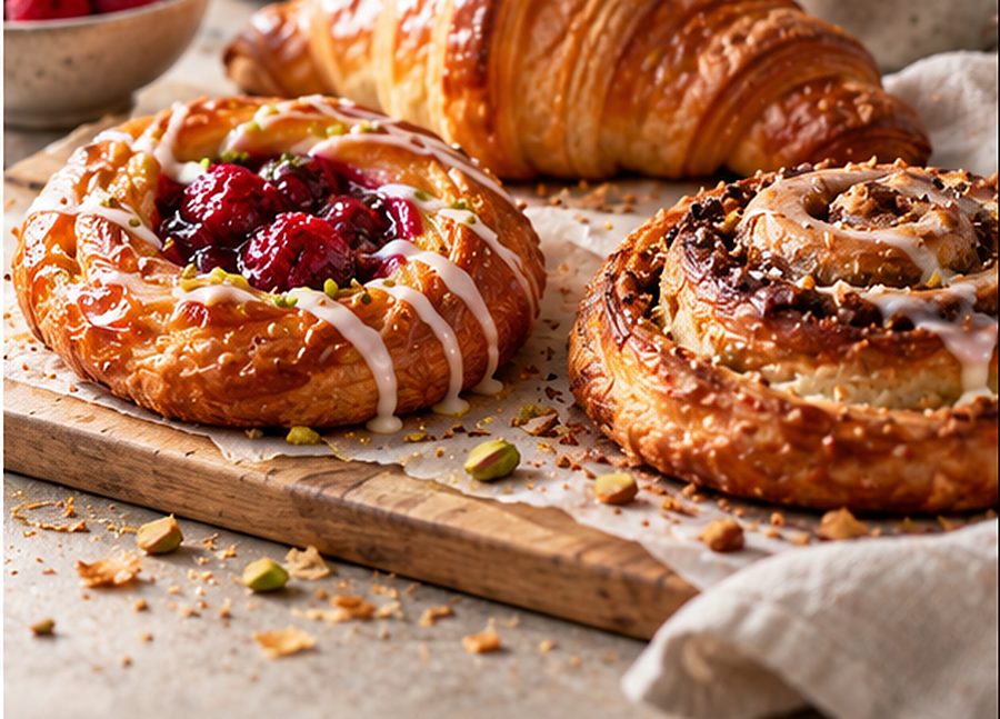 Croissant, Danish pastry and cinnamon swirl