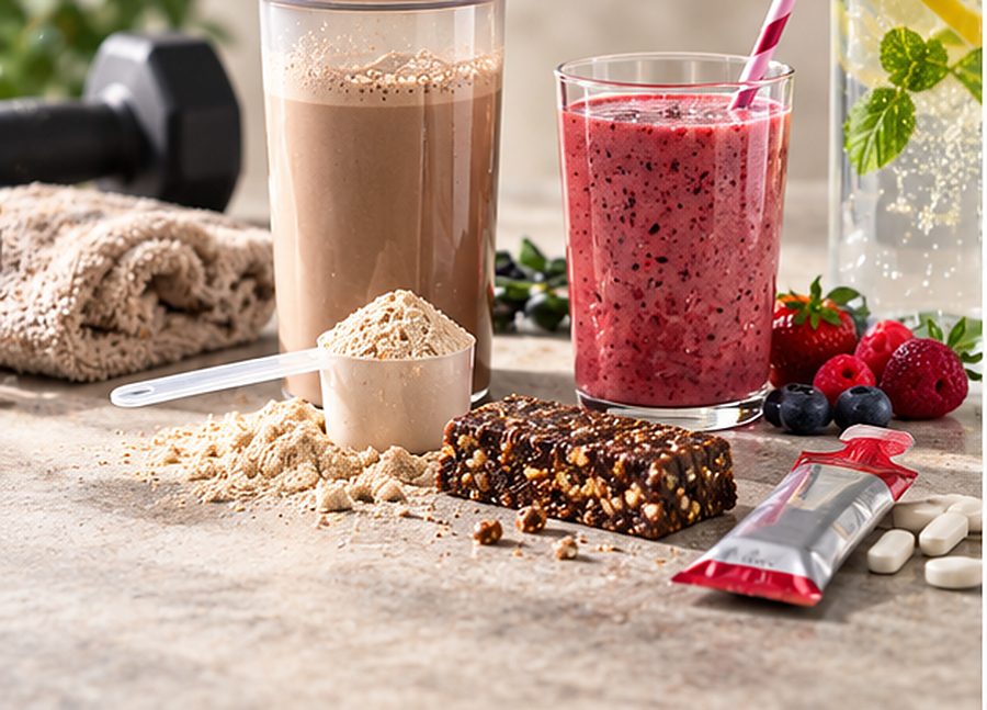 Protein shake, smoothie and protein bar