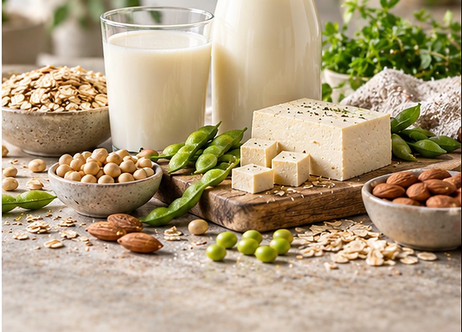 Oat milk, tofu, edamame and almonds