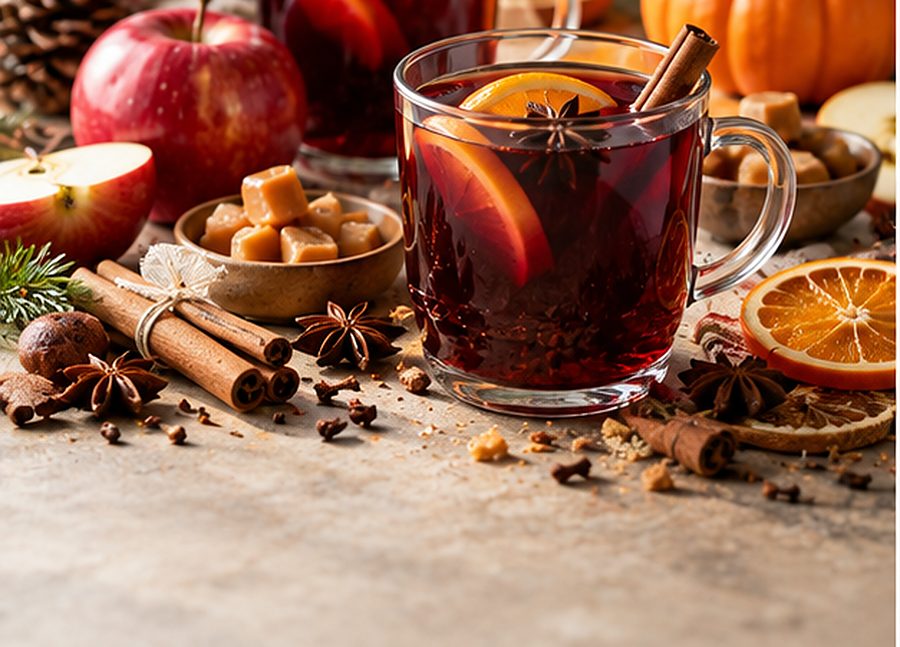 Mulled cider with apple, orange and spices