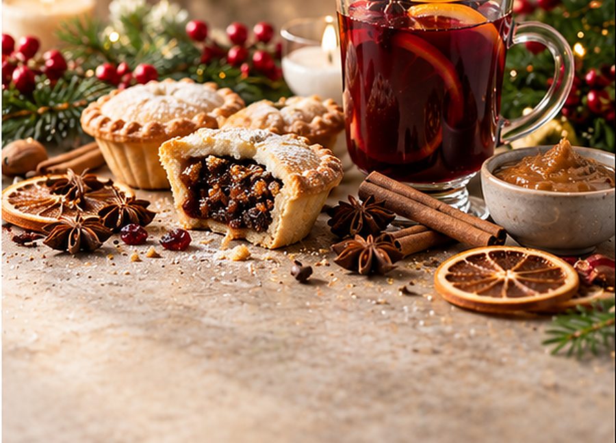 Mince pies, mulled wine and cinnamon