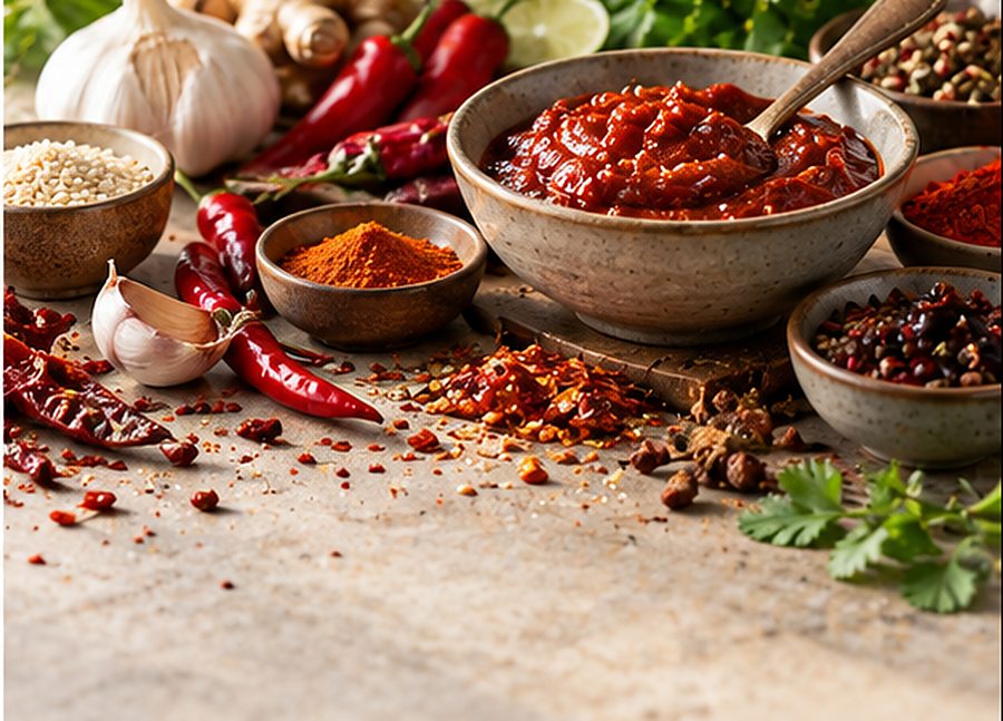 Chillies, gochujang, garlic and ginger