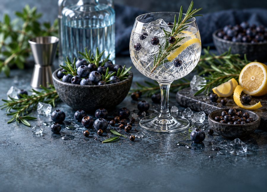 Juniper berries, the classic gin botanical, filling the frame