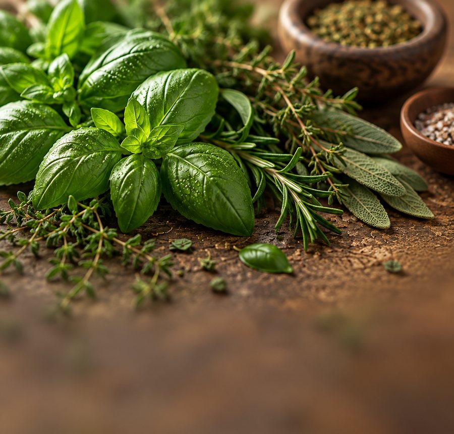 Fresh basil leaves filling the frame