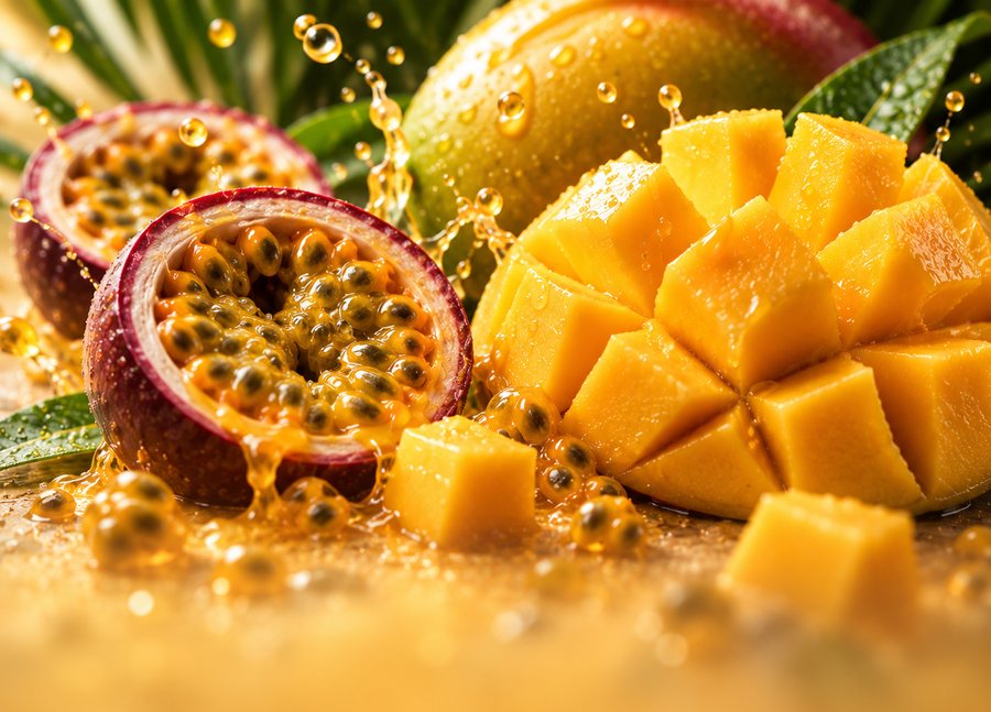 Cubed ripe mango filling the frame
